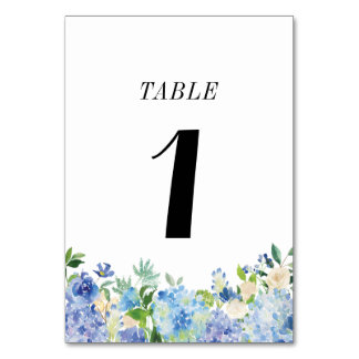Blue Hydrangea Table Number Card - Table One
