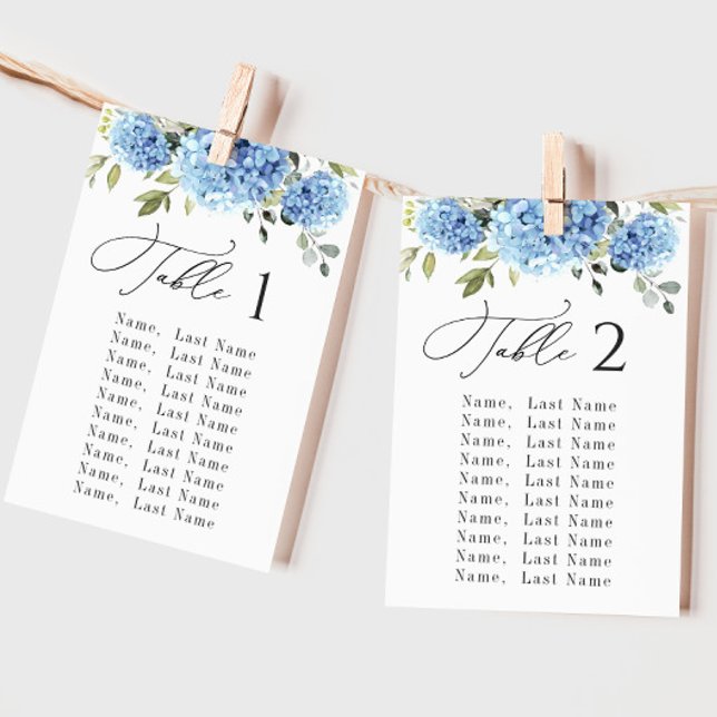 Blue Hydrangea Table Number Seating Chart Cards (Creator Uploaded)