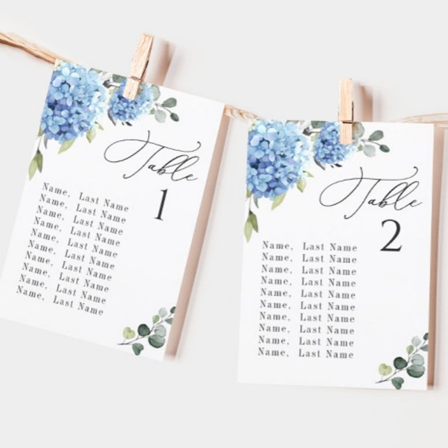Blue Hydrangea Table Number Seating Chart Cards (Creator Uploaded)