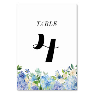 Blue Hydrangea Table Numbers Card - Table Four