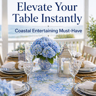 Blue Hydrangea Table Runner | Elegant Florals