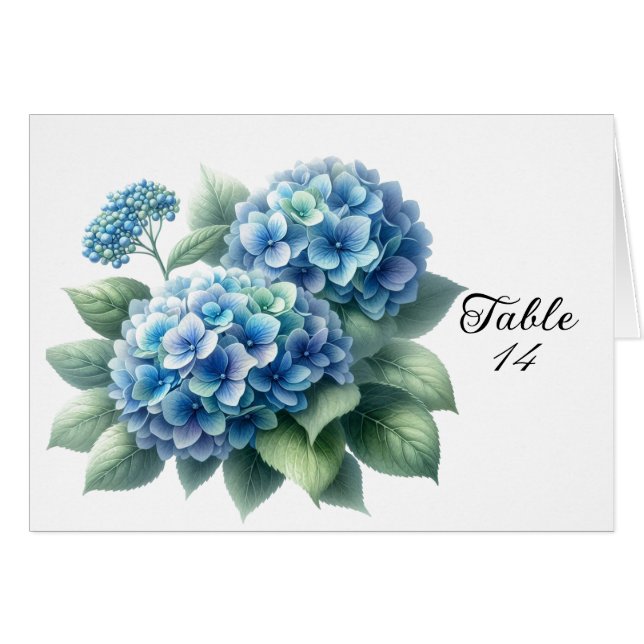 Blue Hydrangea Table Seating Card (Front Horizontal)