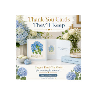 Blue Hydrangea Thank You Card Elegant Floral