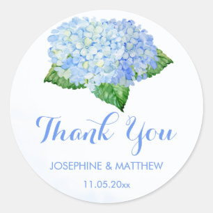 Blue Hydrangea Thank You Wedding Classic Round Sticker