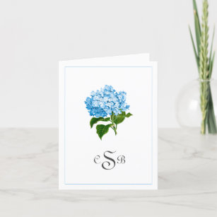 Blue Hydrangea Traditional Three Letter Monogram Thank You Card