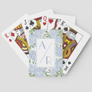 Blue Hydrangea Two Initial Monogram Custom Playing Cards
