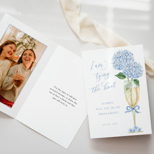 Blue Hydrangea Tying the Knot, Photo Proposal Card