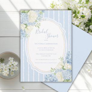 Blue Hydrangea Vintage Frame Bridal Shower Invitation