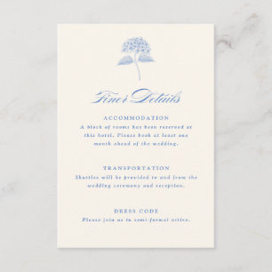 Blue Hydrangea Vintage Wedding Details Enclosure Card