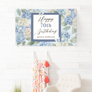 Blue Hydrangea Watercolor 70th Birthday Banner