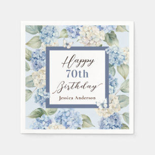 Blue Hydrangea Watercolor 70th Birthday Napkin
