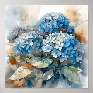 Blue Hydrangea Watercolor Art Print