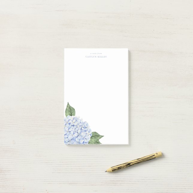 Blue Hydrangea Watercolor Bloom Personalised Post-it Notes (On Desk)