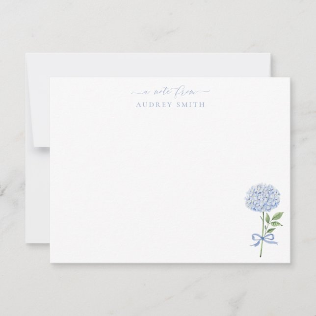 Blue Hydrangea Watercolor Blooms Script Thank You Card (Front)