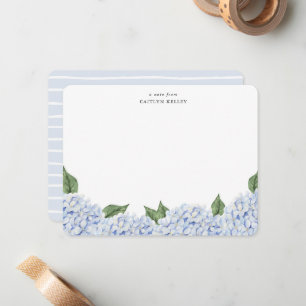 Blue Hydrangea Watercolor Border w/Stripes, Custom Card
