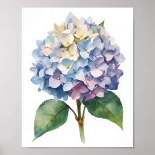 Blue Hydrangea Watercolor Botanical Wall Art