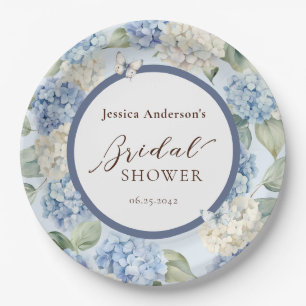 Blue Hydrangea Watercolor Bridal Shower Paper Plate