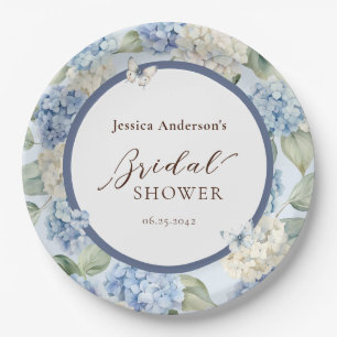 Blue Hydrangea Watercolor Bridal Shower Paper Plate