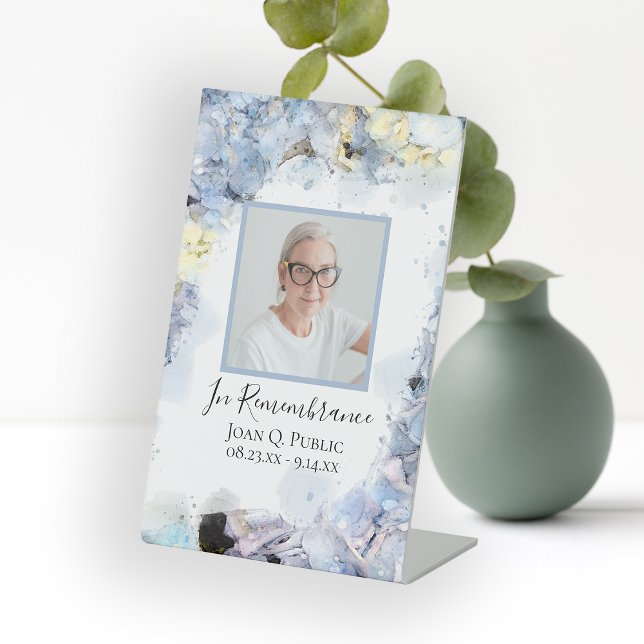 Blue Hydrangea Watercolor Celebration of Life Pedestal Sign (Creator Uploaded)