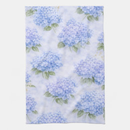Blue Hydrangea Watercolor Coastal Kitchen Towel
