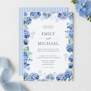 Blue Hydrangea Watercolor Coastal Wedding Invitation
