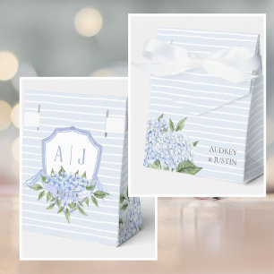 Blue Hydrangea Watercolor Crest and Flowers Custom Favour Box