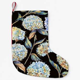 Blue Hydrangea Watercolor: Dark Seamless Pattern Small Christmas Stocking