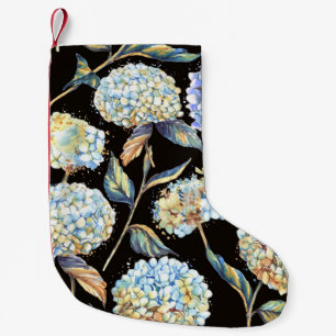 Blue Hydrangea Watercolor: Dark Seamless Pattern Small Christmas Stocking
