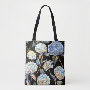 Blue Hydrangea Watercolor: Dark Seamless Pattern Tote Bag