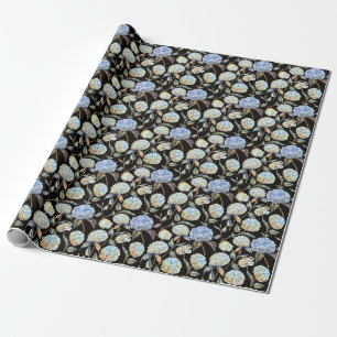 Blue Hydrangea Watercolor: Dark Seamless Pattern Wrapping Paper