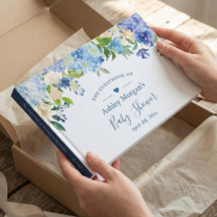 Blue Hydrangea Watercolor Floral Baby Shower Guest Book