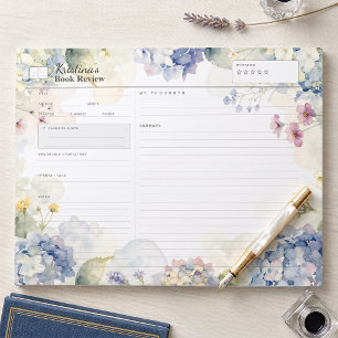Blue Hydrangea Watercolor Floral Book Review Notepad