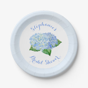 Blue Hydrangea Watercolor Floral Bridal Shower Paper Plate