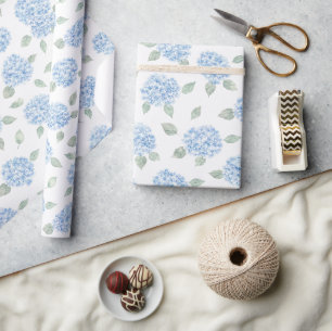 Blue Hydrangea Watercolor Floral BridalShower Gift Wrapping Paper