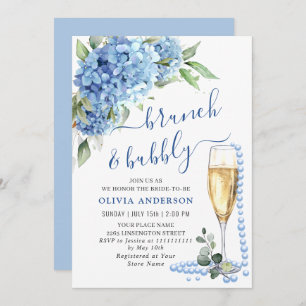 Blue Hydrangea Watercolor Floral Brunch and Bubbly Invitation