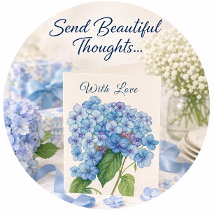 Blue Hydrangea Watercolor Floral Greeting Card 