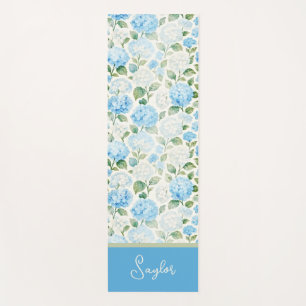 Blue Hydrangea Watercolor Floral Name Yoga Mat
