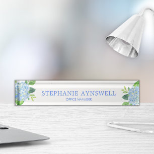 Blue Hydrangea Watercolor Floral Nameplate