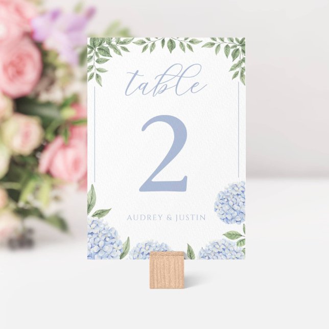 Blue Hydrangea Watercolor Floral Personalised Table Number (Creator Uploaded)