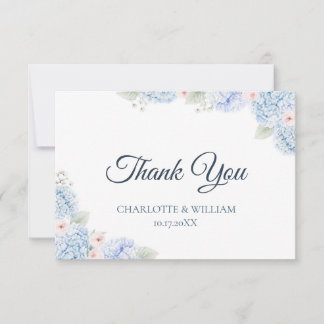 Blue Hydrangea Watercolor Floral Thank You Card