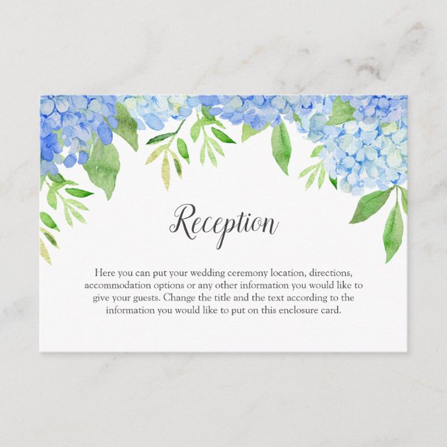 Blue Hydrangea Watercolor Floral Wedding Enclosure Card (Front)