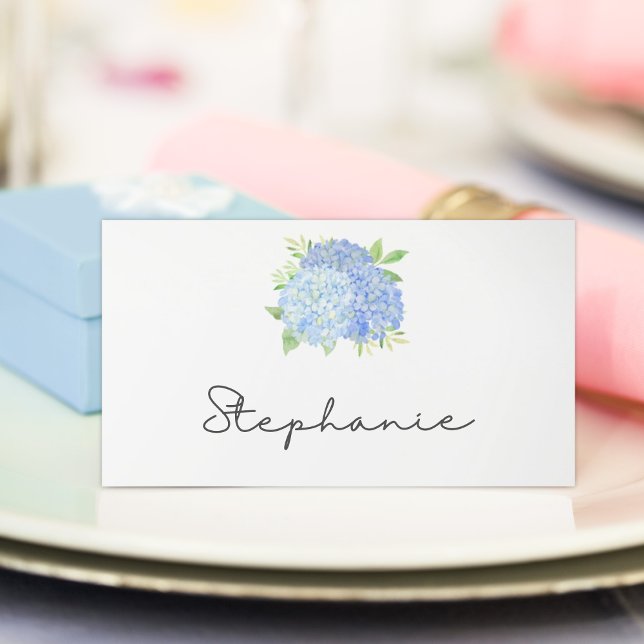 Blue Hydrangea Watercolor Floral Wedding Place Card (Creator Uploaded)