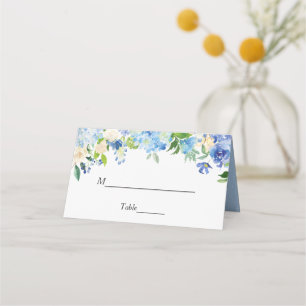 Blue Hydrangea Watercolor Floral Wedding Table Place Card