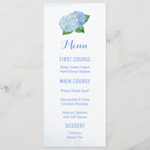 Blue Hydrangea Watercolor Flower Menus