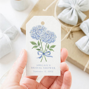 Blue Hydrangea Watercolor Flowers with Bow Gift Tags