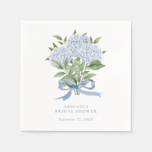 Blue Hydrangea Watercolor Flowers with Bow Napkin