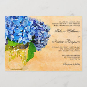 Blue Hydrangea Watercolor Mason Jar Wedding Invitation