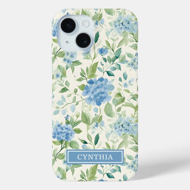 Blue Hydrangea Watercolor Monogrammed Case-Mate iPhone Case (Back)