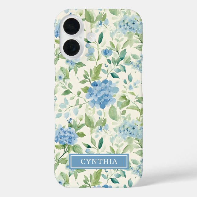 Blue Hydrangea Watercolor Monogrammed Case-Mate iPhone Case (Back)