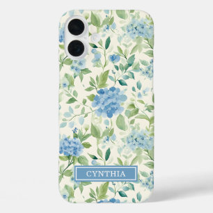 Blue Hydrangea Watercolor Monogrammed iPhone 16 Plus Case